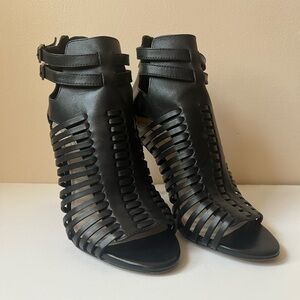 Vince Camuto Kipper Caged Black Leather High Heel Sandals